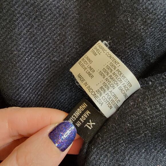 Gallery Velvet Hood Coat Gray Black Size XL - Picture 8 of 16